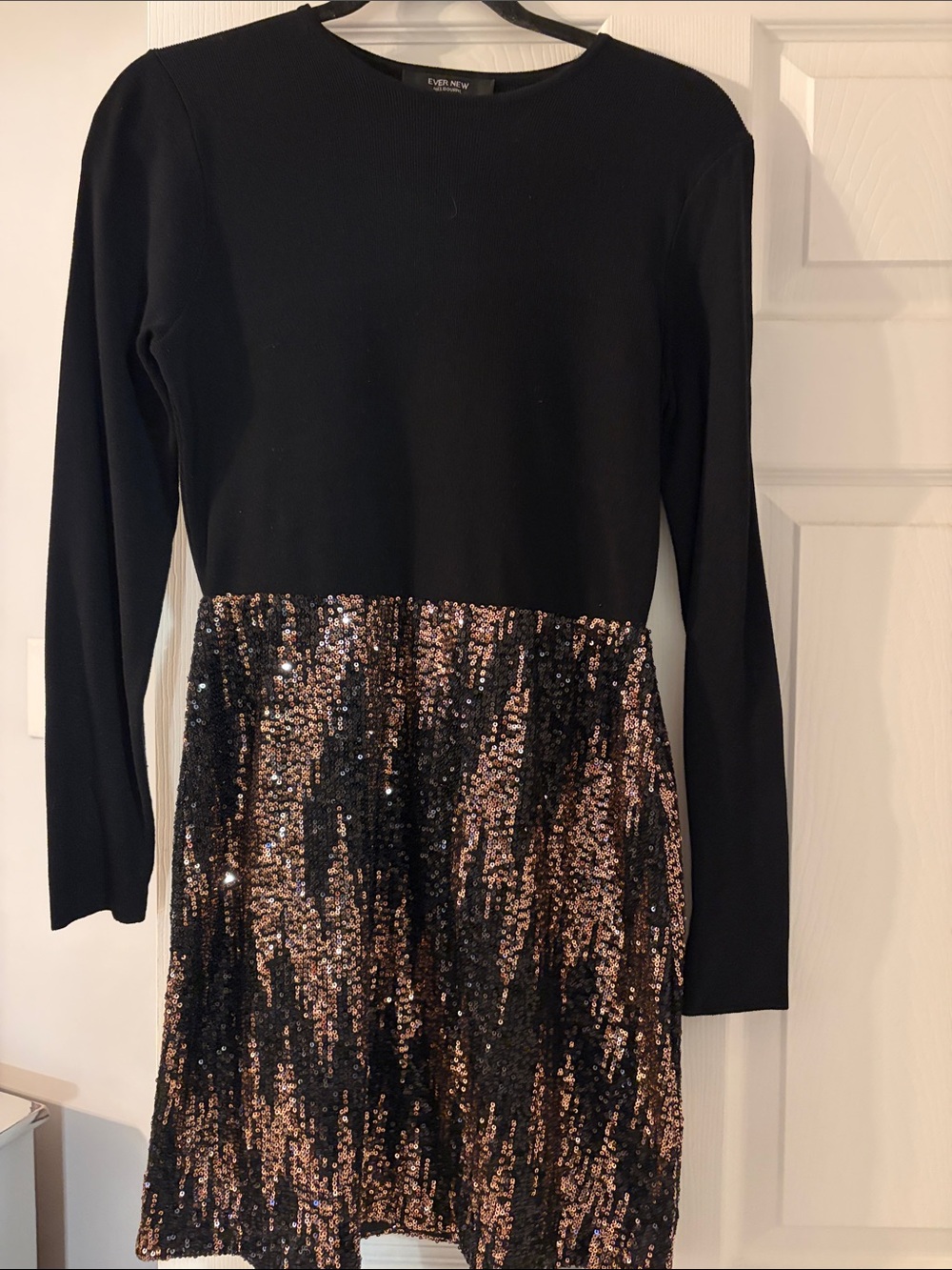 Ever New Black Long-Sleeve Dress with Rose Gold & Black Sequin Skirt